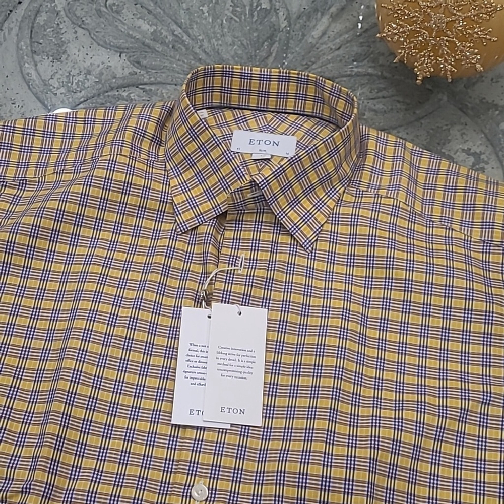 ETON Large Slim Fit Twill BUTTON UP DRESS SHIRT LARGE New
